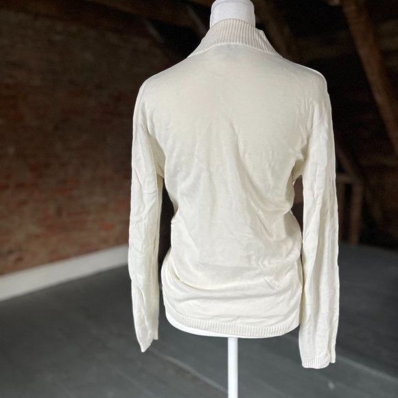 VintageColdwater Creek Sweater Womens White 1/4 Zip Front Mock Neck Beaded Winte - Picture 5 of 6